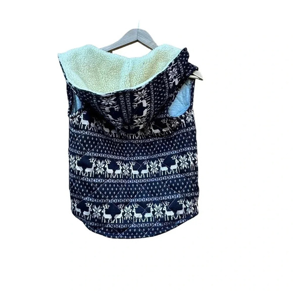 Free People Womens Jacket XS Black/Tan Sherpa Hood Reindeer Quilted - Picture 3 of 4